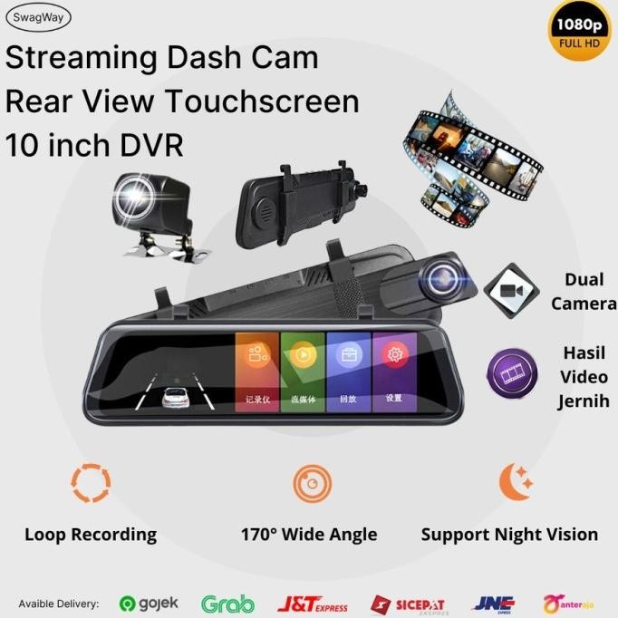 Kaca Spion LCD Kamera Mundur Parkir Mobil Rekam 10 inch Touchscreen Terlaris