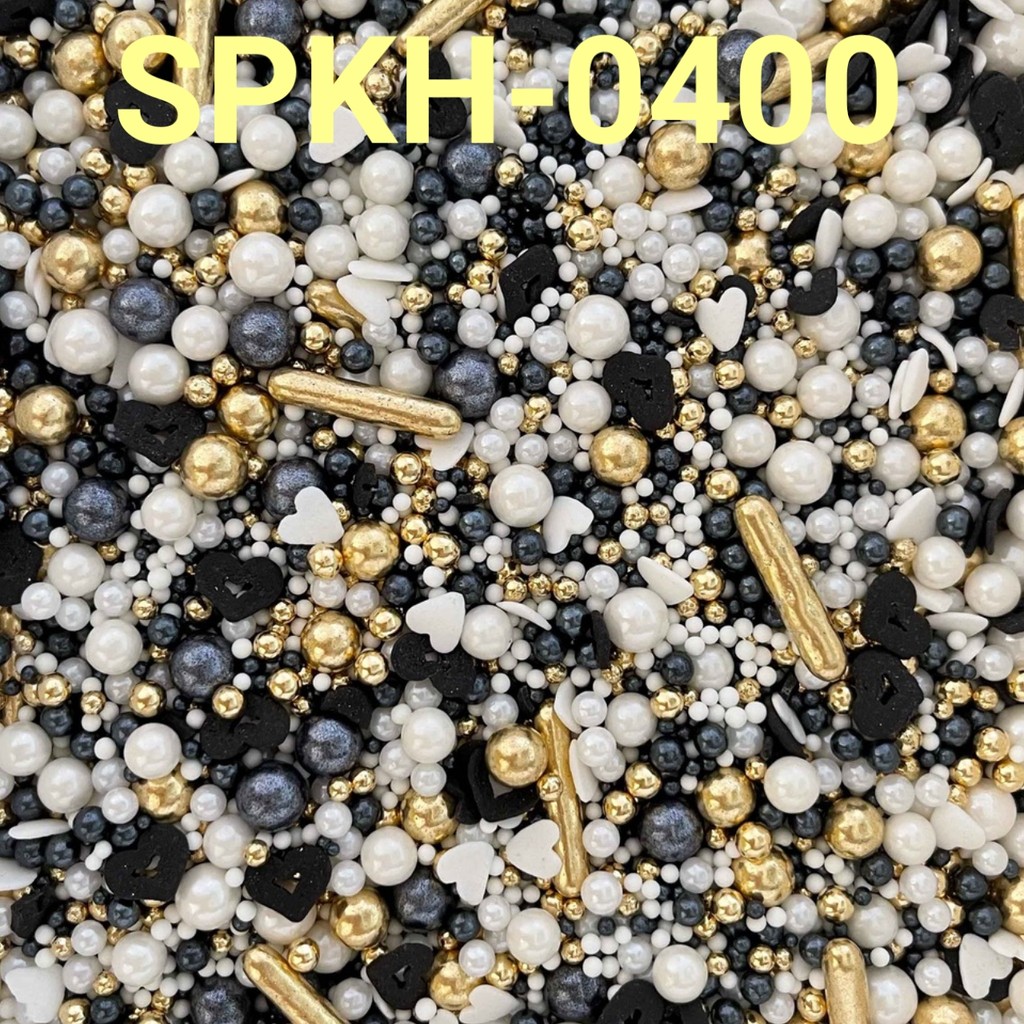 

SPKH-0400 Sprinkles springkel trimit 500gr mutiara hitam putih emas (sprinkles)