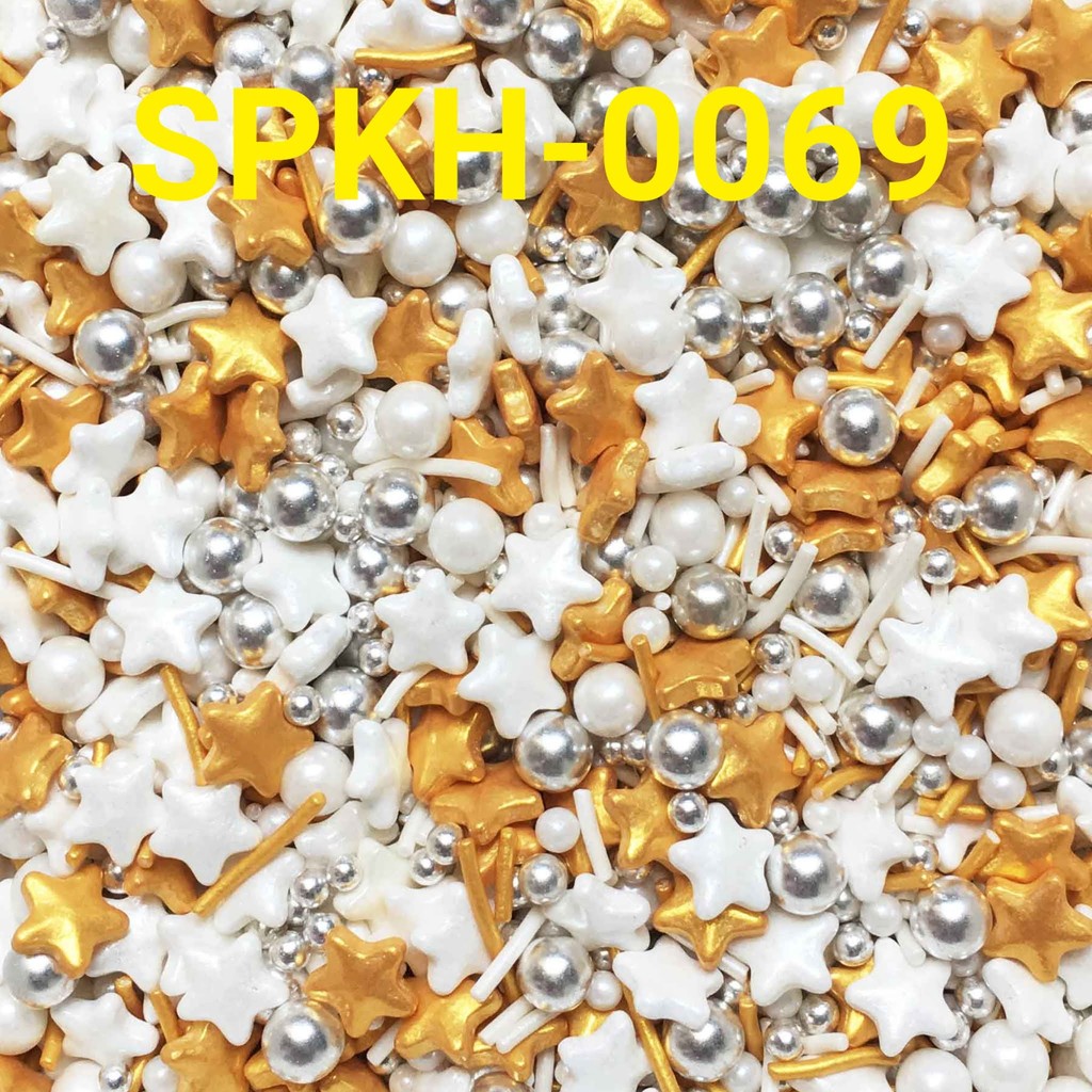 

SPKH-0069 Sprinkles sprinkle sprinkel 500gr mutiara bintang putih emas (SPRINKLES)