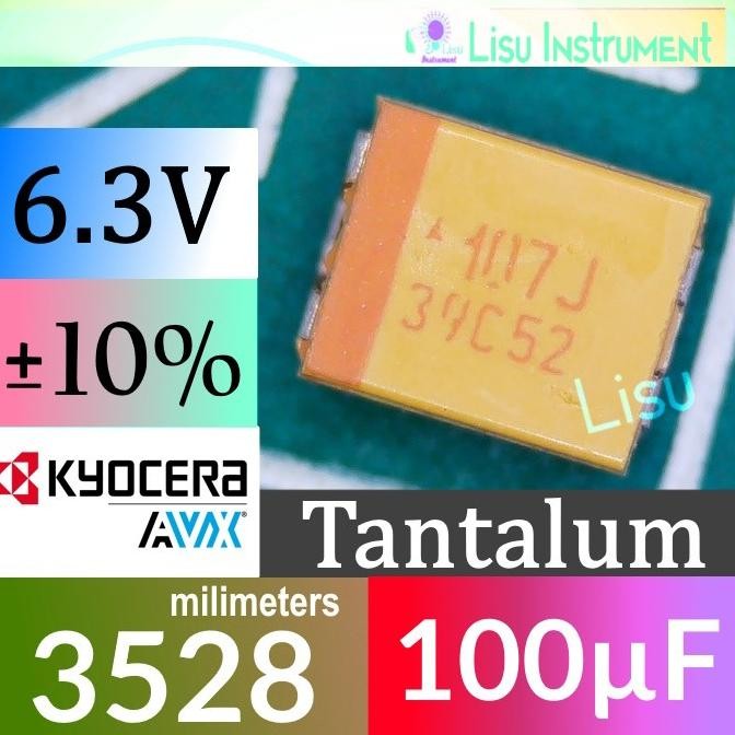 Diskon 100F 6.3V 10% CASE-B-3528 107 107J 100uF SMD Tantalum Capacitor Kyocera AVX TAJB107K006RNJ li