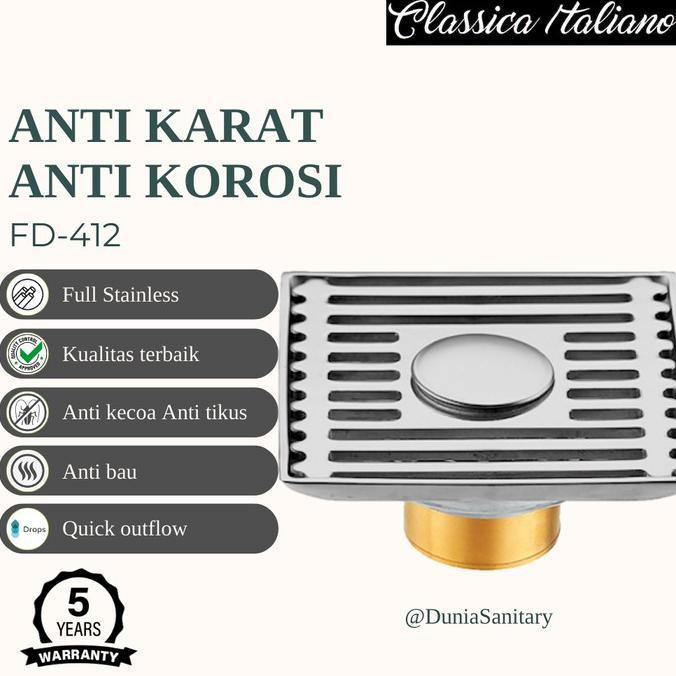 Saluran pembuangan mesin cuci floor drain RINOKS FD-412 Stainles
