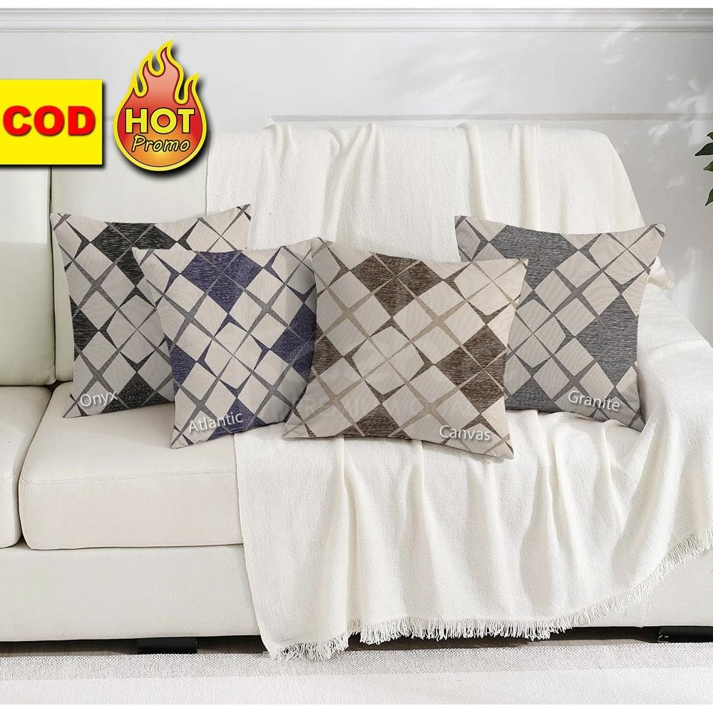 AURORAE SARUNG BANTAL SOFA KURSI TAMU PREMIUM FAZHA MOTIF GEOMETRIS CREAM ABU BIRU HITAM TUA 30 35 4