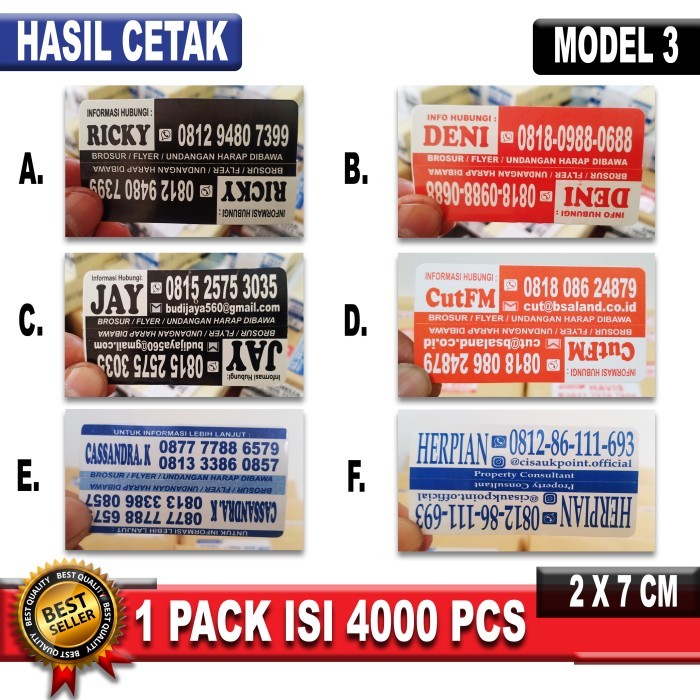 

LABEL/STICKER NAMA UTK MARKETING PROPERTY/MOBIL MURAH ISI 4000 PCS/SET