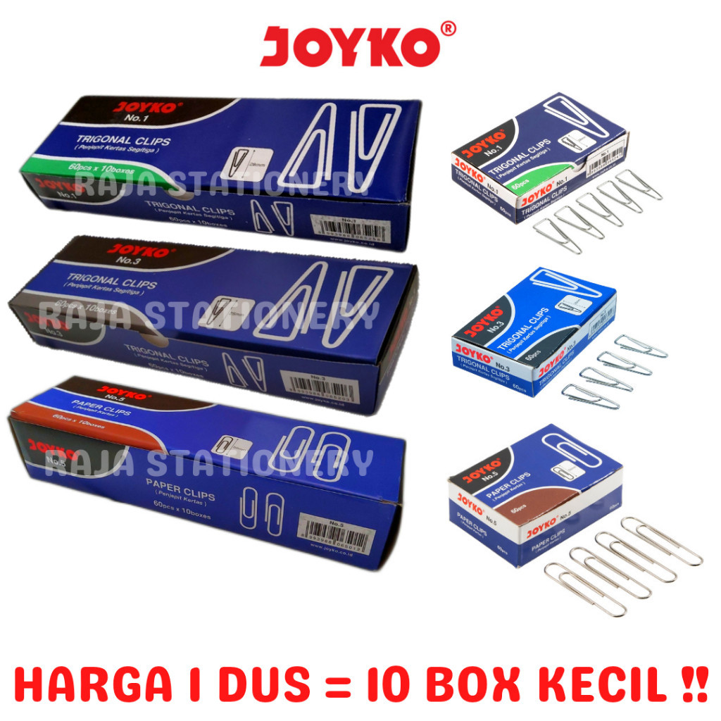 

JOYKO PAPERCLIP PAPER CLIP TRIGONAL CLIP No.1 No.3 No.5 KLIP KERTAS KECIL BESAR [10BXS] RAJA BIG BOX