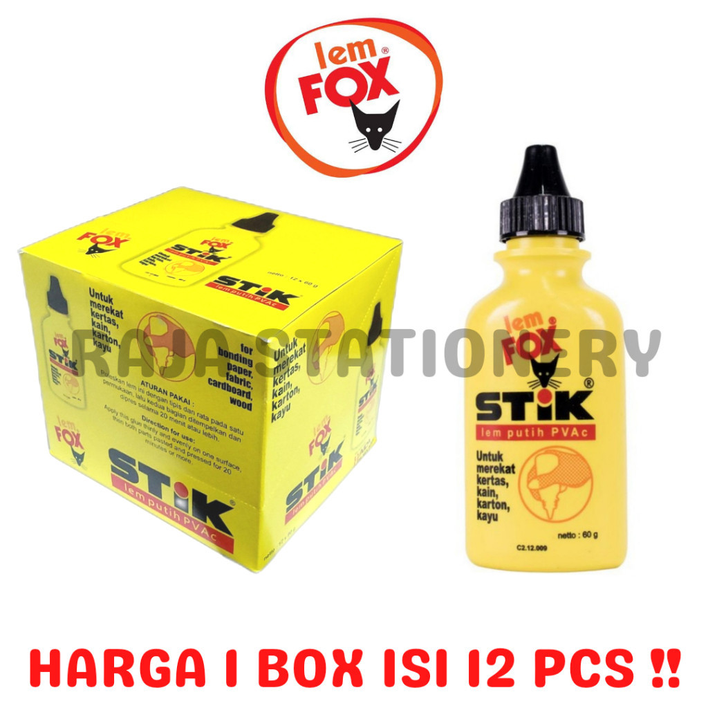 

LEM FOX STICK 60gr GLUE BOTOL LEM CAIR PUTIH KAYU PVAC KERTAS [12PCS] RAJA BIG BOX
