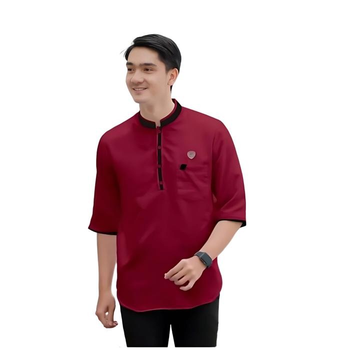 KEMEJA KOKO KEMKO PRIA COWOK DEWASA KURTA AGAM LENGAN 3/4 SANTRI MUSLIM LEBARAN ELEGAN BRANDED ORI