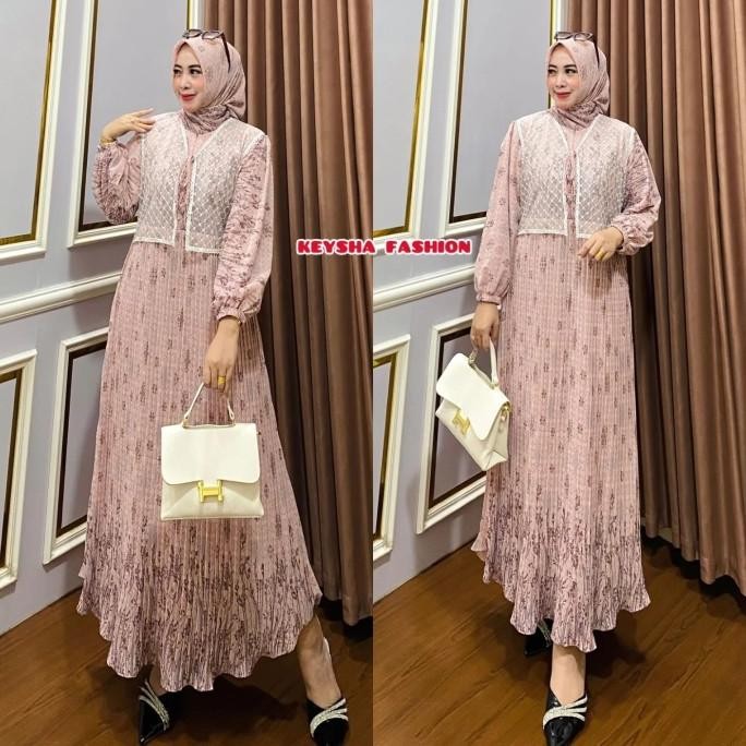 Terlaris Gamis Ceruty Plisket Premium Rompi Renda Brukat Plus Hijab Limited Edition