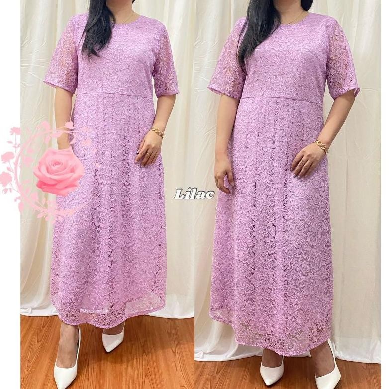 Baju Dress Panjang Elegan Modern Pesta Natal Korea - Model Kebaya Brokat Masa Kini Dress Party Bruka