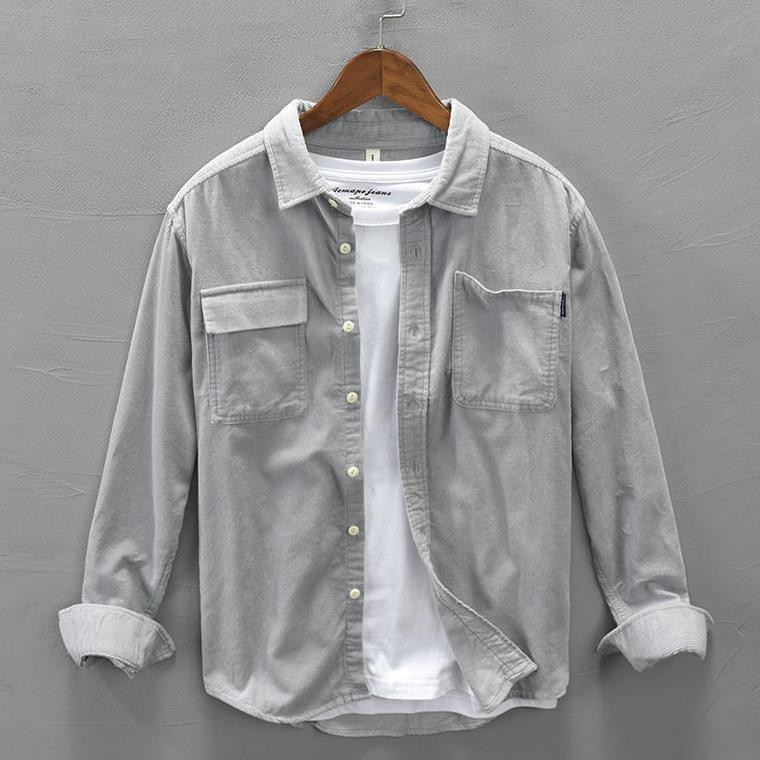 Japanese Retro Casual Corduroy Shirt Men's Autumn Loose Fit Striped Shirt