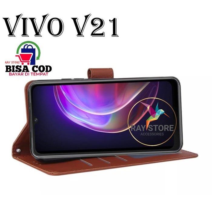 HEMAT VIVO V21 FLIP LEATHER CASE PREMIUM-FLIP WALLET CASE KULIT UNTUK VIVO V21 - CASING DOMPET-FLIP