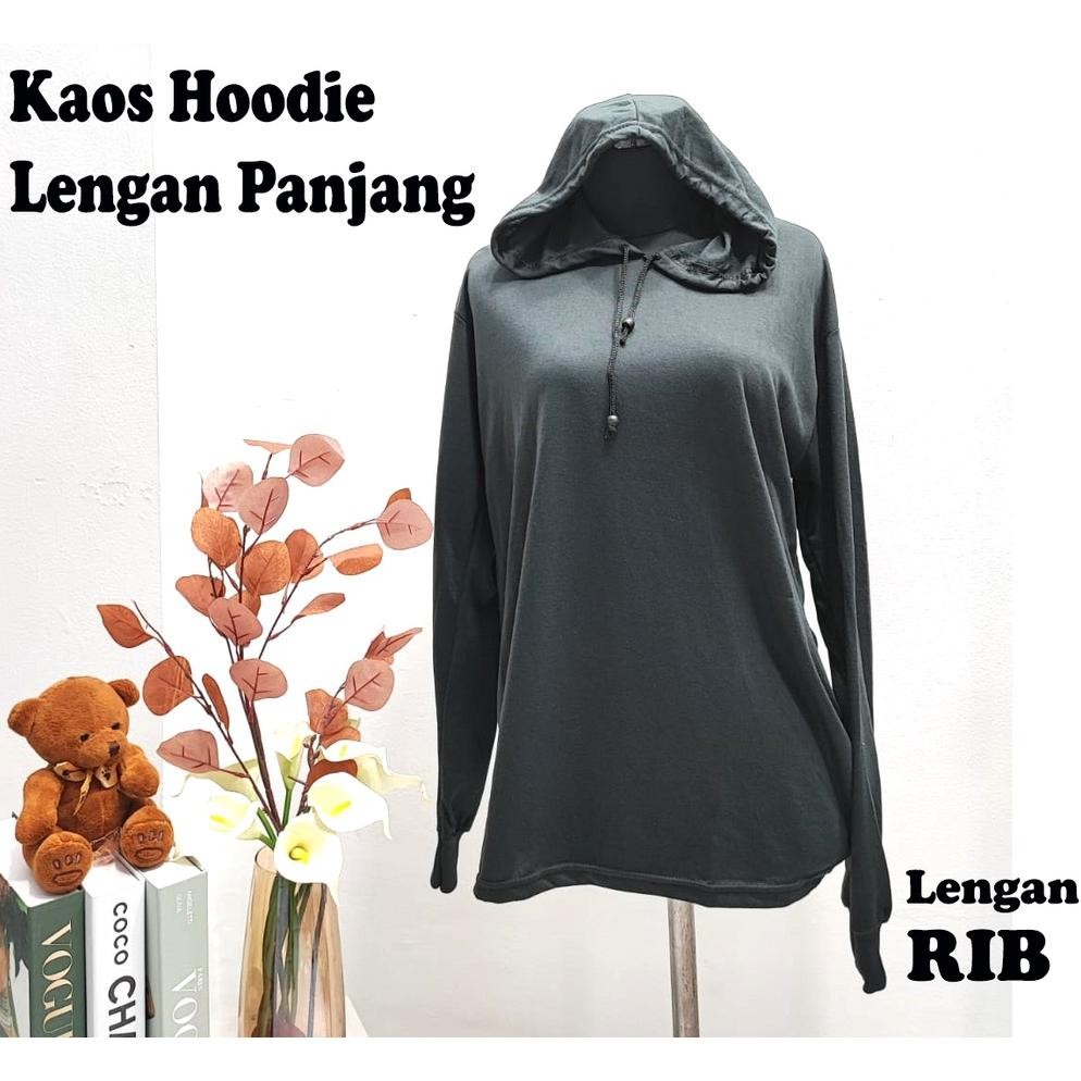 Kaos Hoodie Wanita Babyterry Lengan Panjang Rib