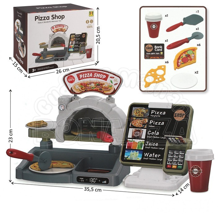 [Bonanza] Mainan Toko Makanan Pizza & Daftar Menu & Mesin EDC B/O Suara Pizza Shop
