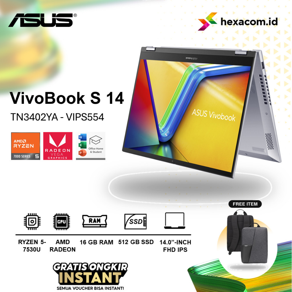 Laptop Asus Vivobook S 14 Flip TN3402YA Amd Ryzen 5 7530U 16Gb Ssd 512Gb Windows 11 Ohs 14 inch