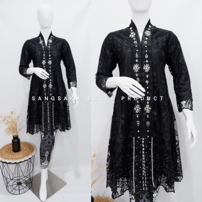Kebaya Kartini Payet / Kebaya Wisuda / Kebaya Lamaran / Tile Sapto Premium Long Tunik //Hitam