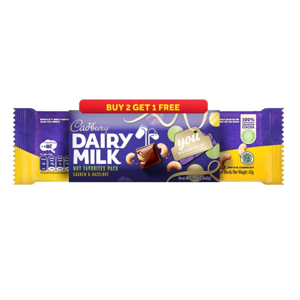 

sd-67 [Buy 2 Get 1] Cadbury Dairy Milk Cashew Nut 62gr - Cokelat Susu dengan Kacang Mede Renyah Coklat Camilan Creamy, Lezat, dan Berkualitas Berkualitas