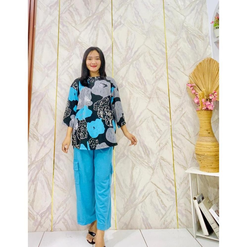 Oneset Kaos Lanicha / Setcel Wanita Premium / Setelan Kaos Oversize Lanicha