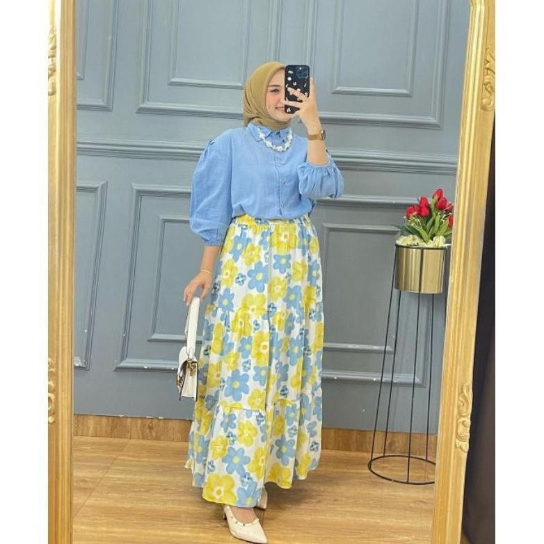 Setelan Rok Havel|| Stelan Rok Payung Wanita Motif Kekinian || Stelan Wanita || Stelan Wanita Remaja