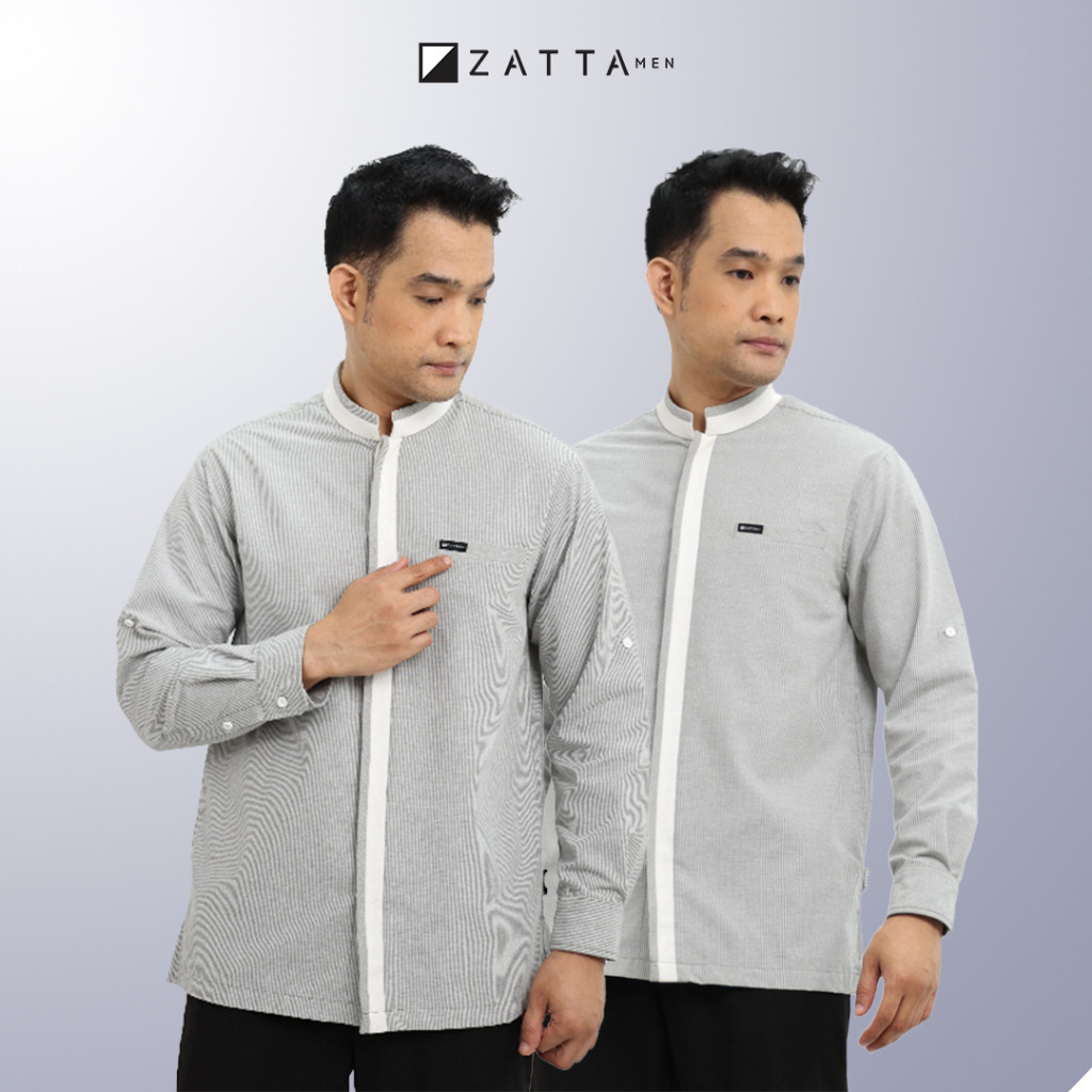 Elzatta Koko Terbaru Pria Dewasa Koko Lengan Panjang Katun Stripe