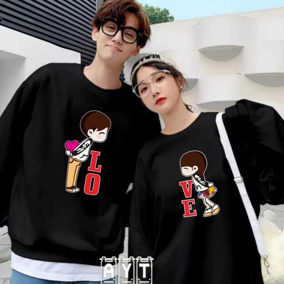 Kaos Couple Pasangan Pria Wanita Lengan Panjang / Kaos Pasangan Cowok Cewek