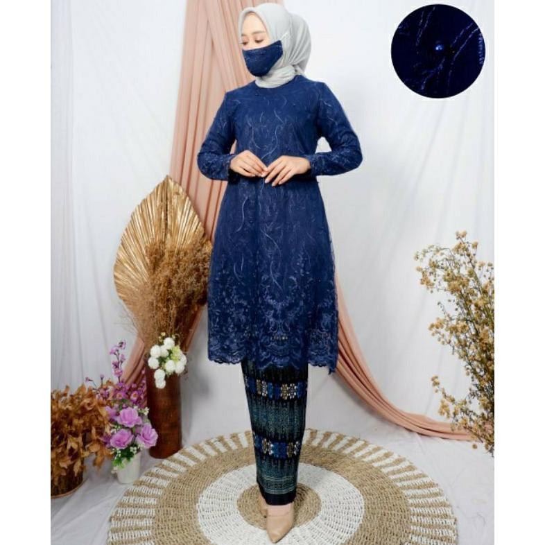 Couple Kebaya Brokat Modern Navy / Couple Batik Kebaya Sarimbit