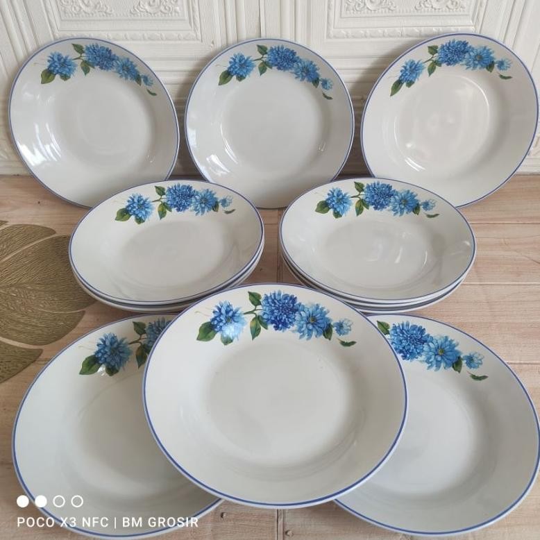 JEANIE PIRING KERAMIK SUNBIRD BUNGA BIRU 9 INCH 1 LUSIN