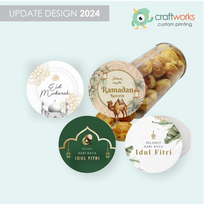 

STICKER IDUL FITRI EID MUBARAK KUE KERING / TOPLES - 5 CM ISI 40 PCS