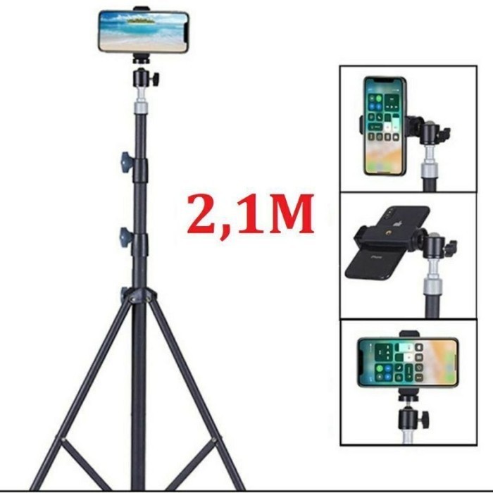 tripod hp stand 2.1 meter stand holder phone holder free holder & ball [kualitas terbaik]