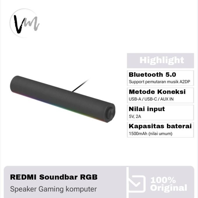 Xiaomi Redmi Speaker Soundbar komputer Bluetooth AUX koneksi Desktop Laptop Gaming RGB computer