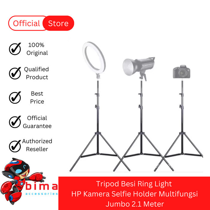 tripod besi ring light hp kamera selfie holder multifungsi 2.1 meter [kualitas terbaik]