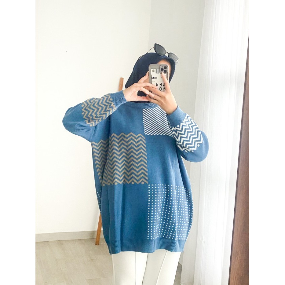Sweater Wanita Oversize Panjang Rajut Tebal Lengan Panjang Jumbo