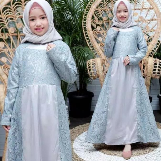 Gamis Pesta Anak Brokat Nurlela Kids, Couple Ibu Dan Anak,Dress Muslim Limited Edition