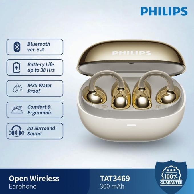 Grosir Philips Tat3469 Clip Open-Ear Tws Earphone 38 Hours Battery Life | Fashionable C-Bridge Desig