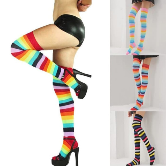 Kaos Kaki Panjang Warna Warni Sexy Diatas Lutut Wanita