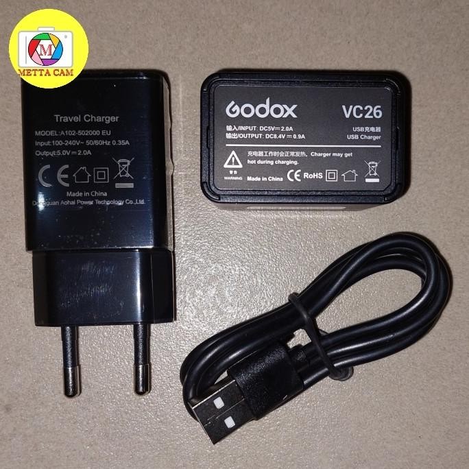 Godox Vc26 + Vc1 Usb Cable Charger Adapter Vb-26 Battery V1 / V860Iii New Stok