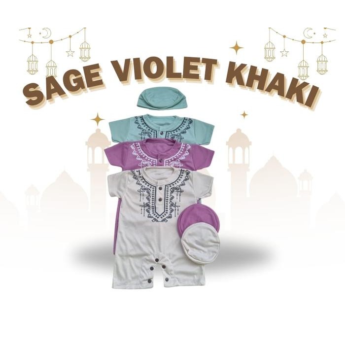 3Pcs jumper koko bayi newborn 0-12 bulan baju koko bayi set peci setelan baju muslim bayi cowok