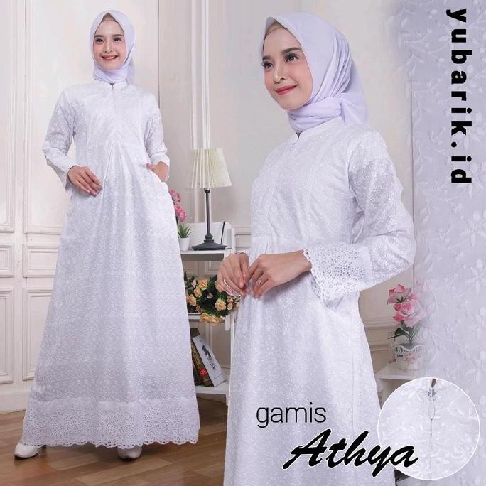 Gamis Athya Bahan Katun Bordir Kombinasi Renda Kerancang Pake Dalaman Heiget Model Kantong Samping M