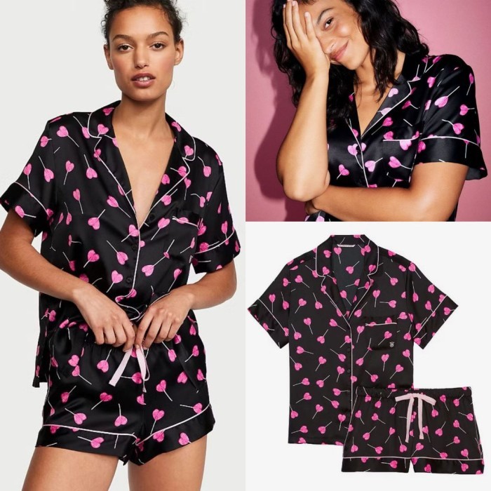 Baju Tidur Piyama Victoria Secret Short Silk Pajamas Set Original