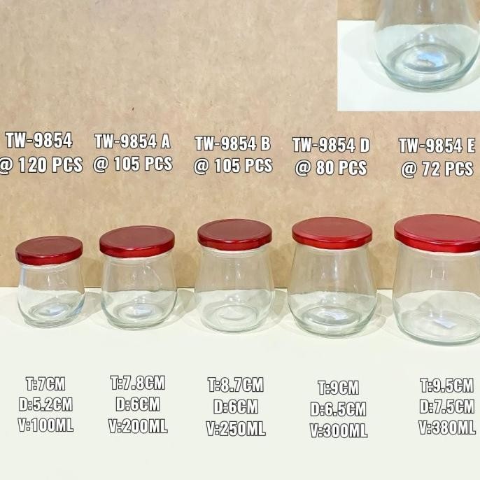 Produk Terbaik] Toples Kaca Beling Bening Tutup Stainless Merah Kapasitas 100ML Jar Canister Botol K