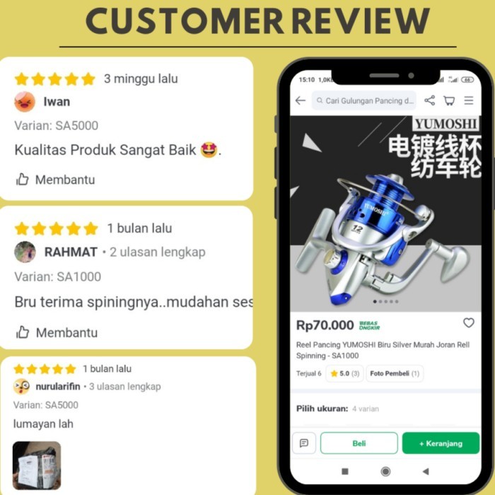 Reel Pancing Yumoshi Biru Silver Joran Rell Spinning