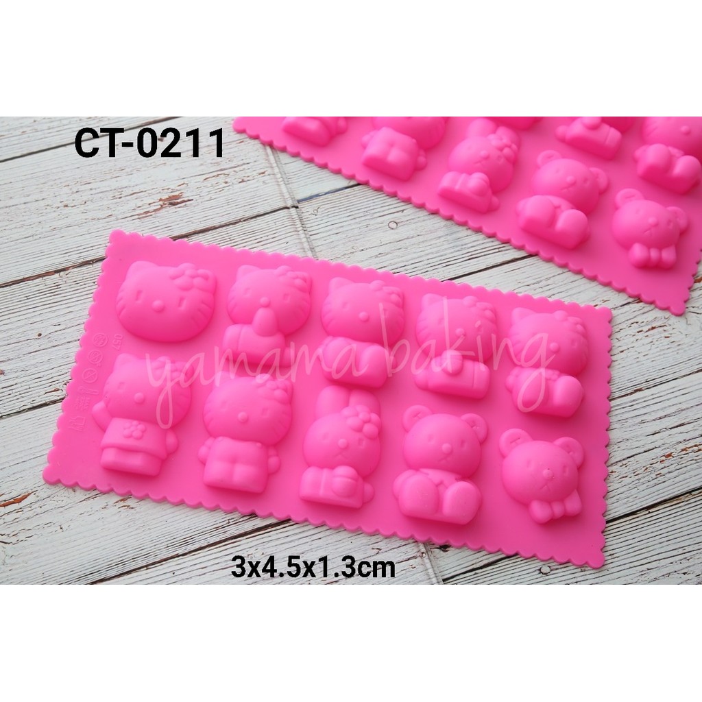 CT-0211 Cetakan Silikon coklat fondan puding hello kitty kelinci panda (Cetakan silikon)