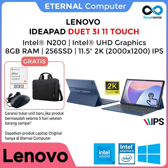 Lenovo Ideapad Duet 3I 11 Touch N200 8Gb 256Ssd W11+Ohs 11.5 2K Ips
