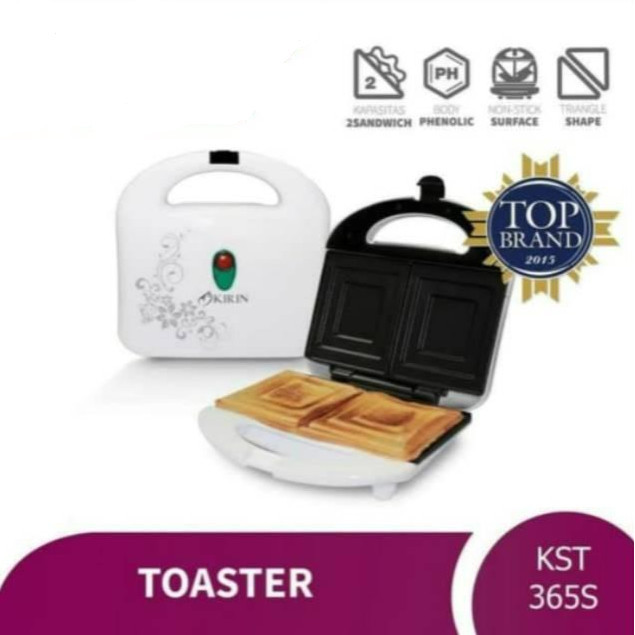 Sandwich Toaster Kirin KST-365S - Pemanggang Roti 2 Slot, 350 Watt
