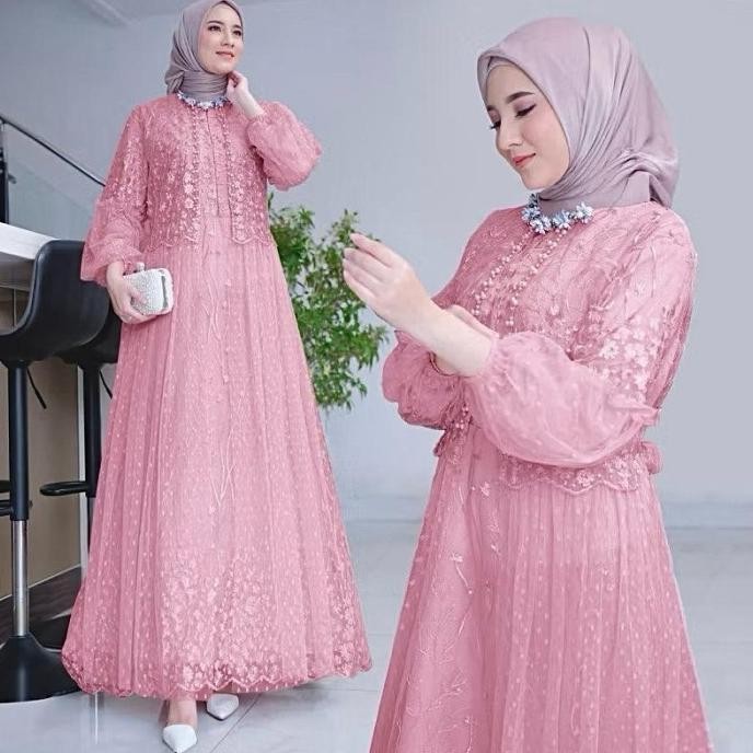 BEST SELLER GAMIS FELIKA PESTA DRESS BRUKAT TILE DOT LD 90 100 110 120 130 JUMBO UNGU LILAC AUREL PS