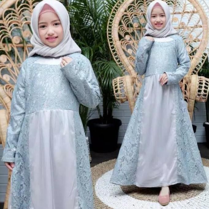 Best Seller Gamis Pesta Anak Brokat Nurlela Kids, Couple Ibu Dan Anak,Dress Muslim Original