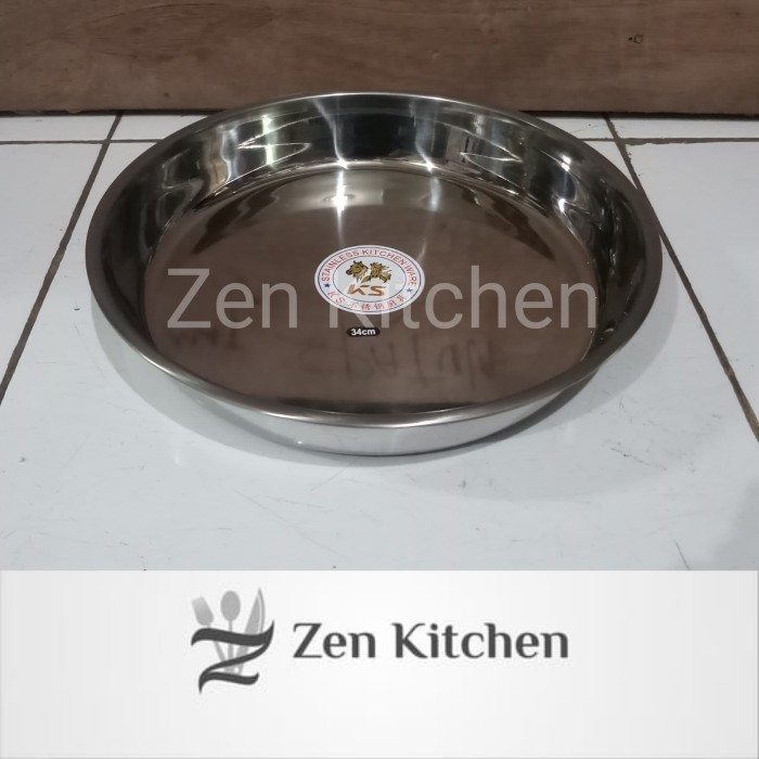 Nampan baki bulat 34cmx5cm stainless