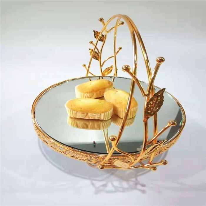 Tempat kue mirror tray nampan kaca mewah cake stand tempat cupcakes