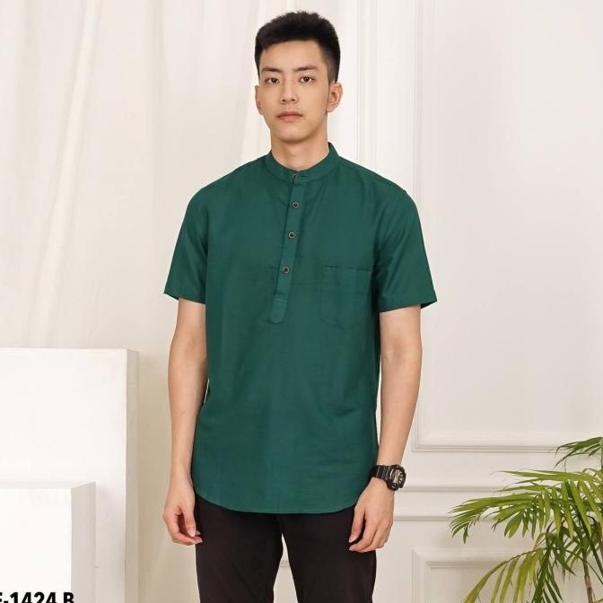 New Baju Koko Hijau Botol Pria Lengan Pendek Kemeja Shanghai Slimfit Cowok Limited Edition