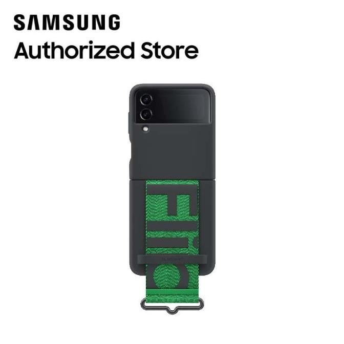 promo samsung galaxy z flip4 5g silicone cover with strap - black
