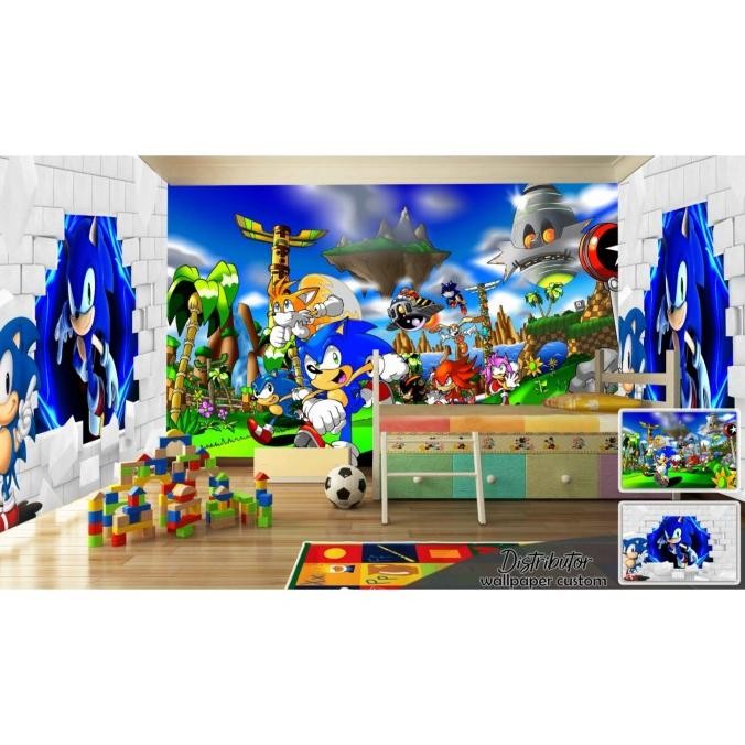 wallpaper dinding custom 3d tema kartun / animasi anak / sonic