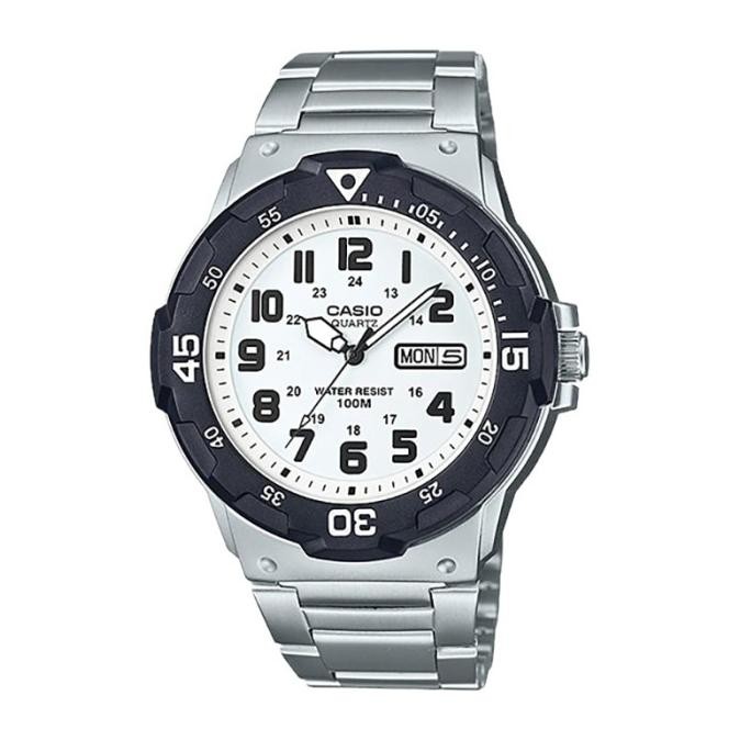 promo mrw-200hd-7bvdf white dial stainless steel strap